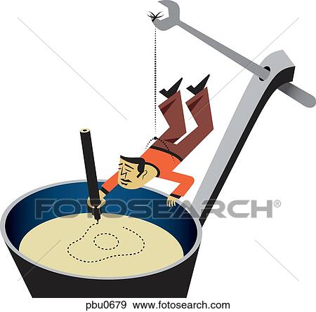 A man being lifted by a wrench into a pot View Large Illustration Stock Illustration - A man being lifted by a wrench into a pot. Fotosearch