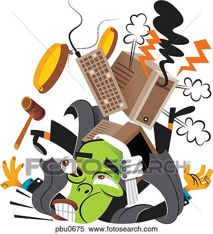 Stock Illustration - A man buried under his computer. Fotosearch
