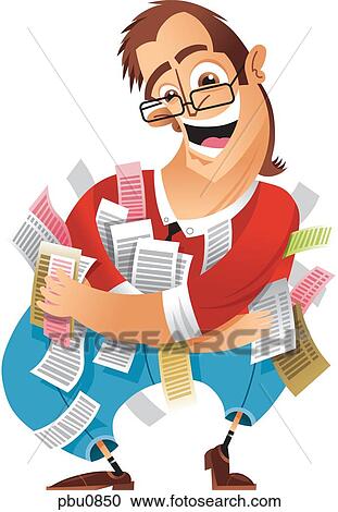Clipart - A man carrying a bunch of notes. Fotosearch