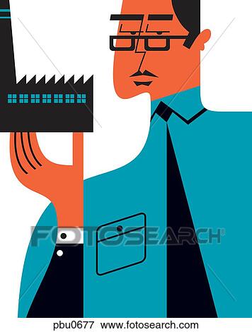 Stock Illustration - A man carrying a factory building. Fotosearch