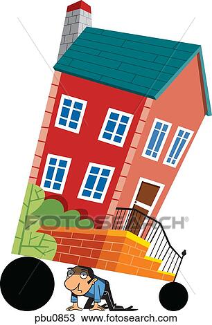 Drawing - A man carrying a house on his head. Fotosearch