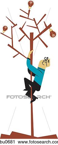 Clip Art - A man climbing a tree of light bulbs. Fotosearch