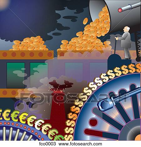 Drawing - A man controlling a money making machine. Fotosearch