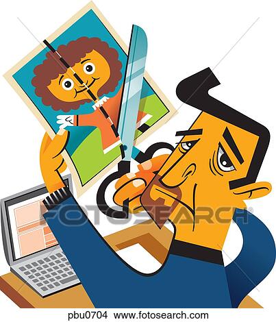 A man cutting up a picture of a woman View Large Illustration Stock Illustration - A man cutting up a picture of a woman. Fotosearch