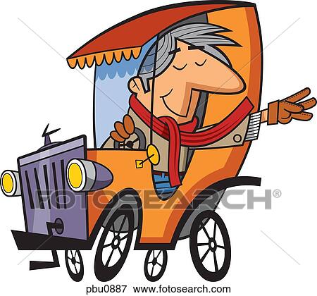 Stock Illustration - A man driving an old fashioned car. Fotosearch