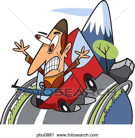 Clip Art - A man driving his car through the mountains. Fotosearch