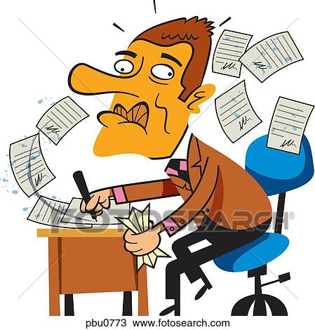 Drawing - A man frantically signing papers. Fotosearch