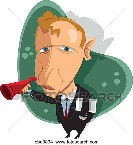 Stock Illustration - A man holding a blowhorn. Fotosearch