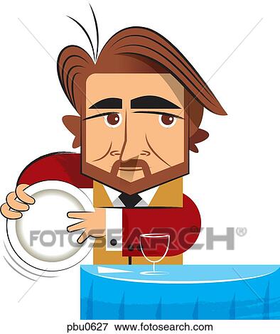 Stock Illustration - A man holding a plate. Fotosearch