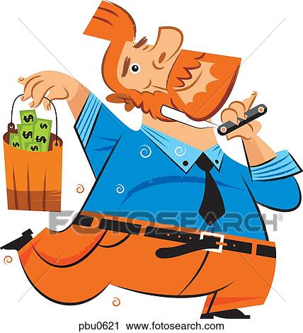 Clip Art - A man holding a razor and a bucket of money. Fotosearch