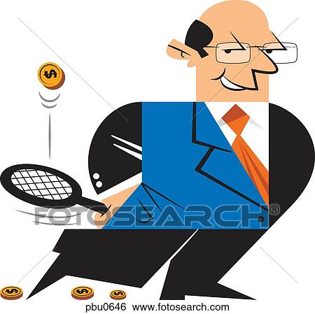 Stock Illustration - A man holding a tennis racket bouncing a coin. Fotosearch