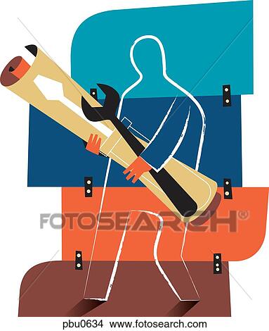 Stock Illustration - A man holding a wrench and a screwdriver. Fotosearch