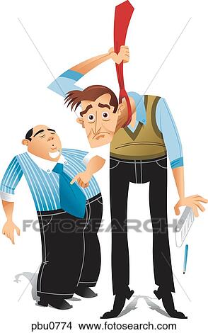 Stock Illustration - A man holding himself up by his neck tie. Fotosearch