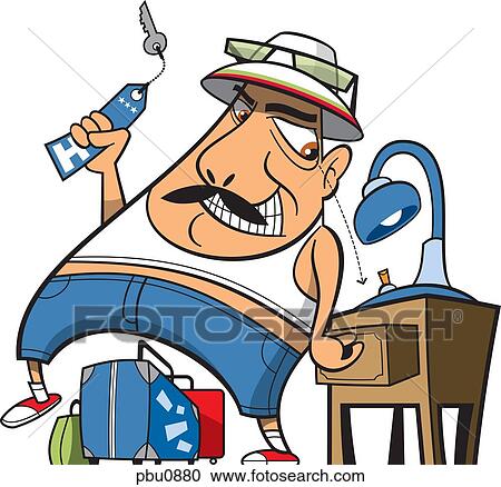 A man holding keys with his luggage in the background View Large Illustration Clipart - A man holding keys with his luggage in the background. Fotosearch