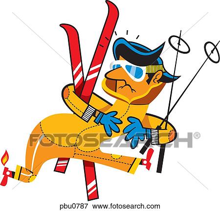 Stock Illustration - A man holding skis. Fotosearch