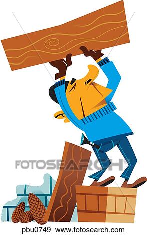 A man holding up a piece of lumber View Large Illustration Stock Illustration - A man holding up a piece of lumber. Fotosearch