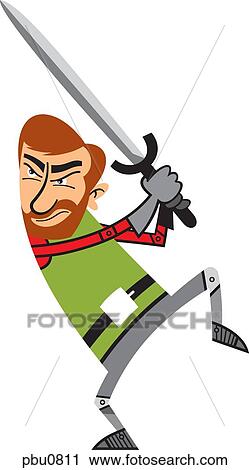 A man holding up his sword View Large Illustration Clip Art - A man holding up his sword. Fotosearch