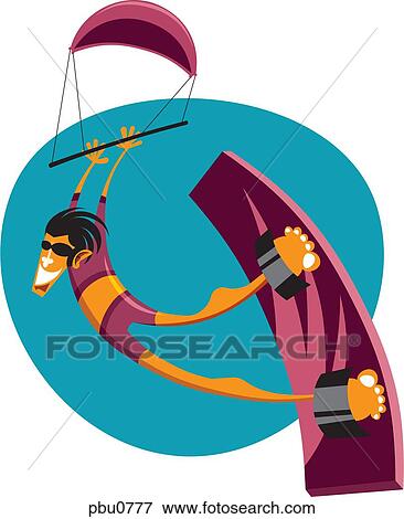 Stock Illustration - A man kite surfing. Fotosearch