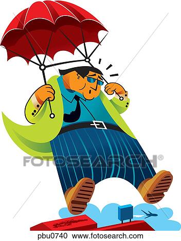 Clipart - A man landing in a parachute. Fotosearch