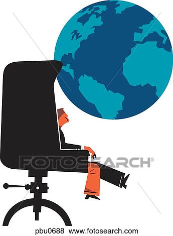 A man looking up at the world as he sits in a chair View Large Illustration Stock Illustration - A man looking up at the world as he sits in a chair. Fotosearch