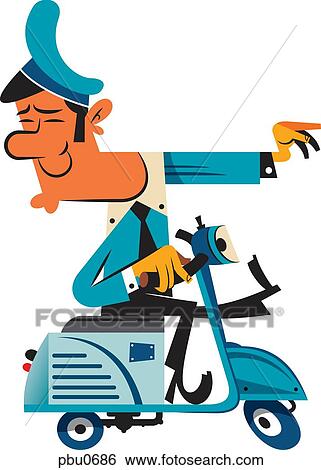 Stock Illustration - A man on a moped pointing. Fotosearch