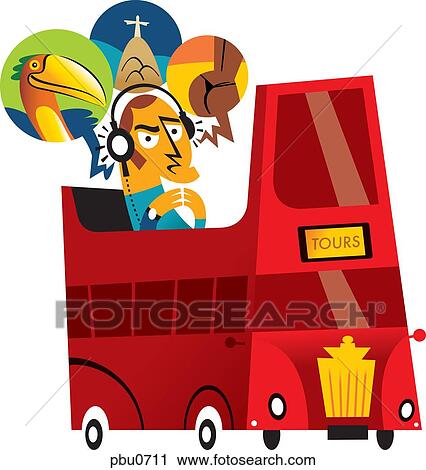 A man on a tourbus View Large Illustration Clip Art - A man on a tourbus. Fotosearch
