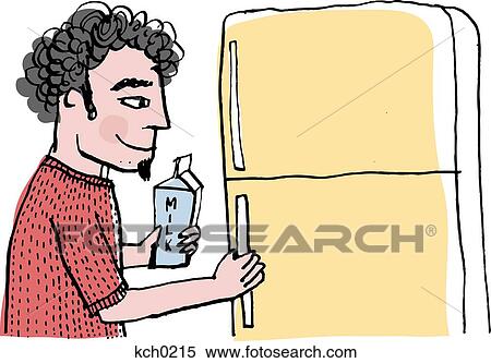 A man opening a fridge to put milk in it View Large Illustration Stock Illustration - A man opening a fridge to put milk in it. Fotosearch