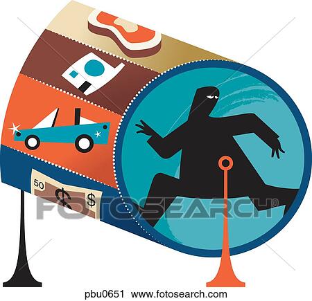 Clip Art - A man running inside a barrel. Fotosearch