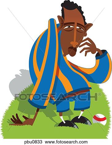 Drawing - A man standing in a field. Fotosearch