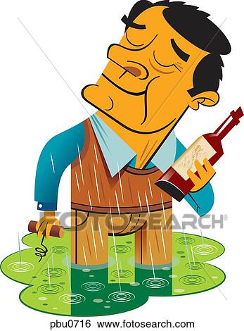 A man standing in a puddle with a wine bottle in his hand View Large Illustration Stock Illustration - A man standing in a puddle with a wine bottle in his hand. Fotosearch