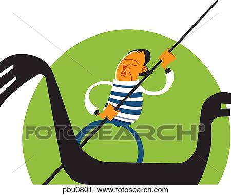 A man steering a venetian gondola View Large Illustration Clip Art - A man steering a venetian gondola. Fotosearch