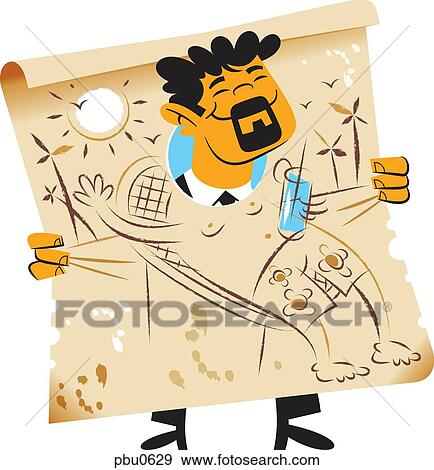 Stock Illustration - A man sticking his head out of a poster with a body drawn on it. Fotosearch