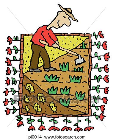 Stock Illustration - A man tending to a garden. Fotosearch