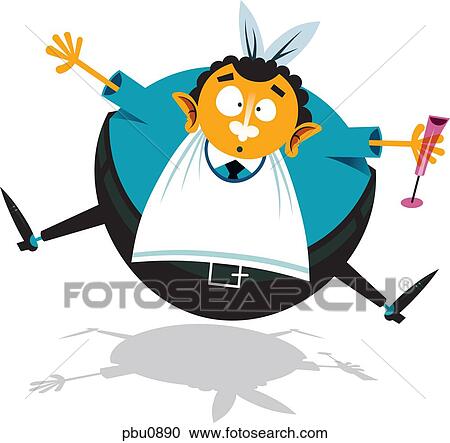 Clipart - A man wearing a bib and holding a champagne flute. Fotosearch