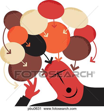 Clip Art - A man with a bunch of speech bubbles above his head. Fotosearch
