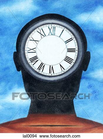 A man with a clock in his head View Large Illustration Stock Illustration - A man with a clock in his head. Fotosearch