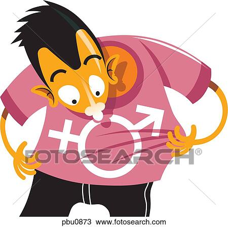 A man with gender symbols on his shirt View Large Illustration Drawing - A man with gender symbols on his shirt. Fotosearch
