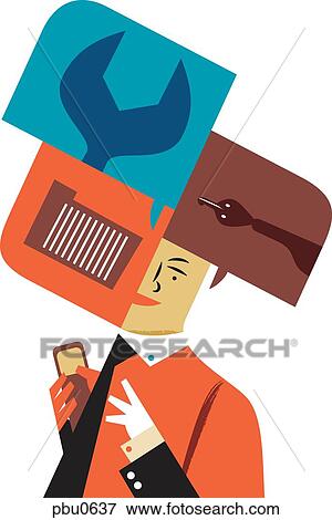 A man with speech bubbles with different symbols on them View Large Illustration Stock Illustration - A man with speech bubbles with different symbols on them. Fotosearch