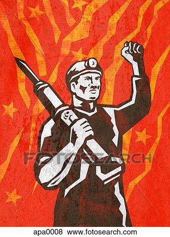 Stock Illustration - A miner standing with his fist clenched. Fotosearch