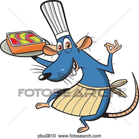 Clipart - A mouse with a chef's hat and apron holding a tray of dessert. Fotosearch