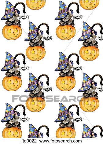 A pattern of a cat in a pumpkin View Large Illustration Drawing - A pattern of a cat in a pumpkin. Fotosearch