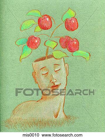 Clipart - A person with apples growing from his head. Fotosearch