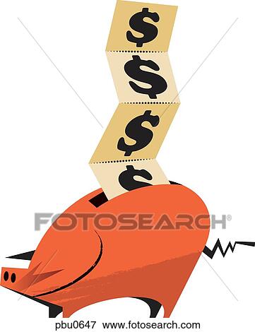 A piggy bank with dollar signs coming out of it View Large Illustration Stock Illustration - A piggy bank with dollar signs coming out of it. Fotosearch