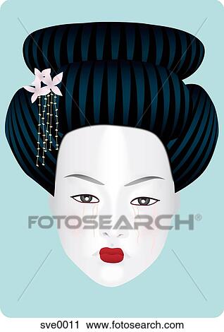 Clip Art - A portrait of a Japanese woman with tears running down her face. Fotosearch