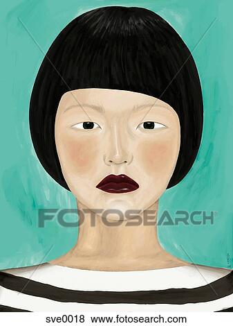 Stock Illustration - A portrait of a woman with a short haircut. Fotosearch