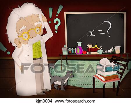 Stock Illustration - A professor confused about a formula. Fotosearch