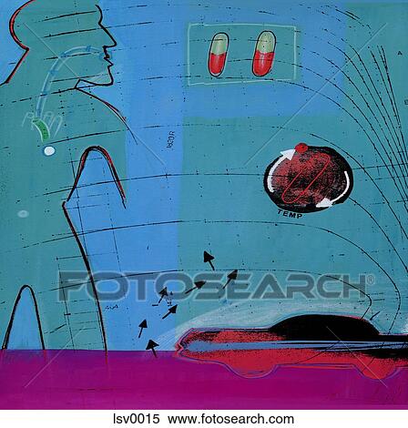 Stock Illustration - A profile of a man looking at medicine. Fotosearch