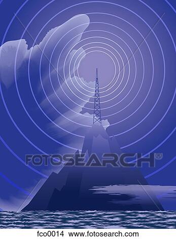A radio tower on top of a mountain View Large Illustration Stock Illustration - A radio tower on top of a mountain. Fotosearch