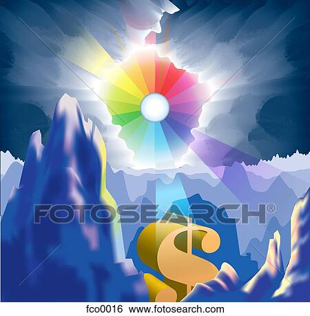 A rainbow sun shining on a dollar sign View Large Illustration Stock Illustration - A rainbow sun shining on a dollar sign. Fotosearch