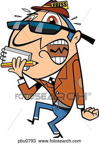 Drawing - A reporter holding a notebook and pencil. Fotosearch